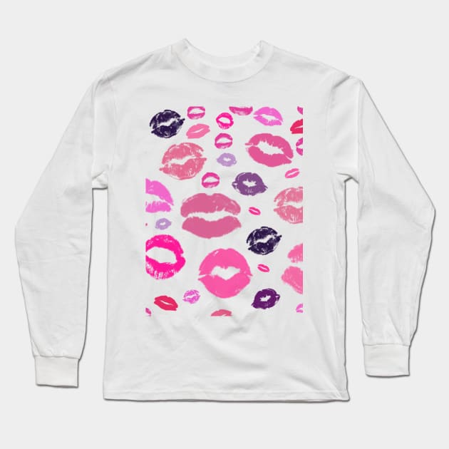 Kissing Lips Pattern in Pink Long Sleeve T-Shirt by Hispaniola-Fineart